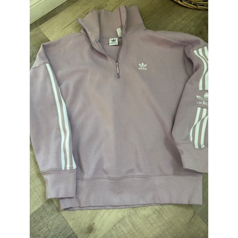 Adidas Originals Womens M Quarter Zip Sweatshirt Lavender Trefoil 3 Stripe Y2K